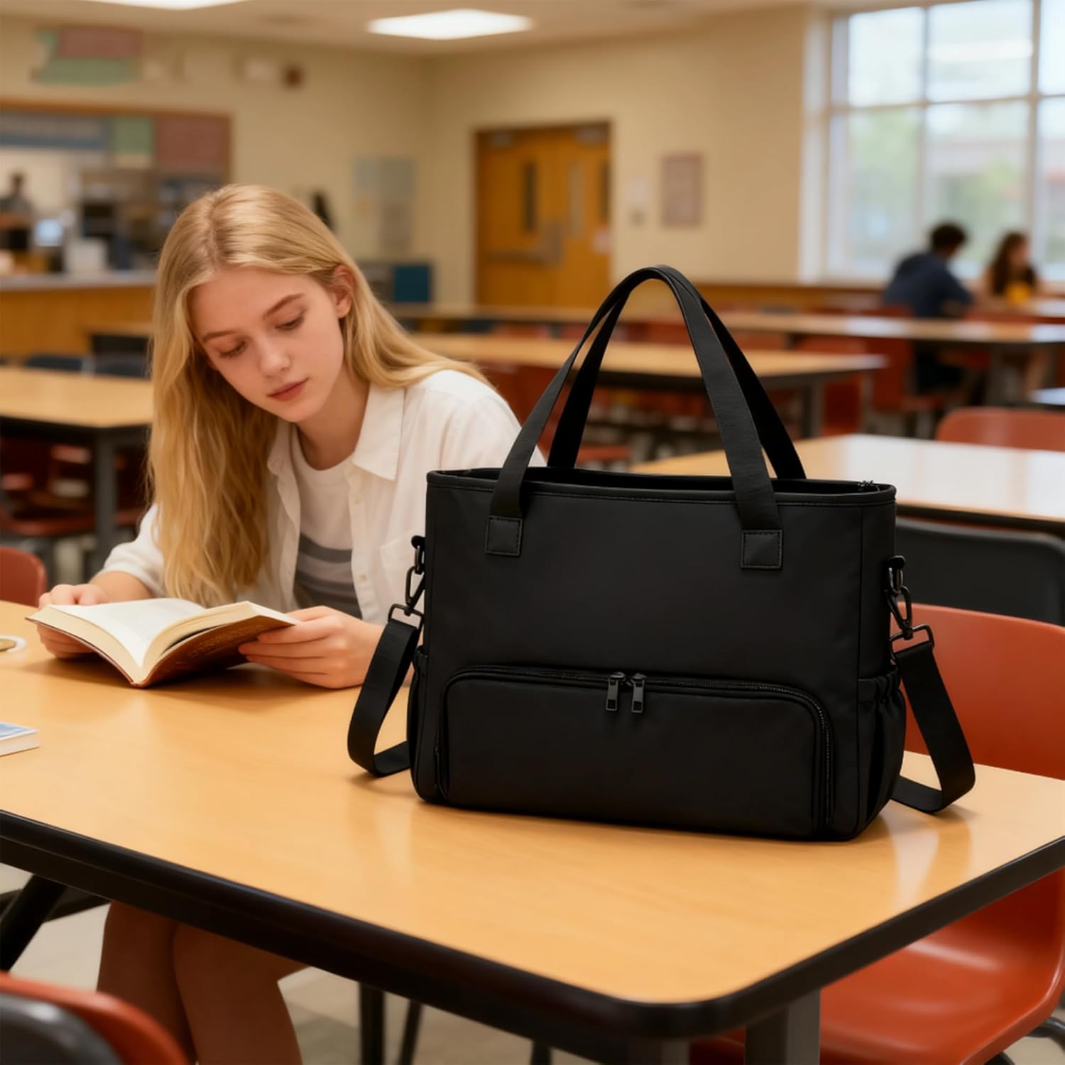 Garvee Work Tote Bag for Women with Insulated Lunch Compartment, Premium Polyester Work Bag for Teachers, Nurses, Business, Travel, and Everyday Use, Black