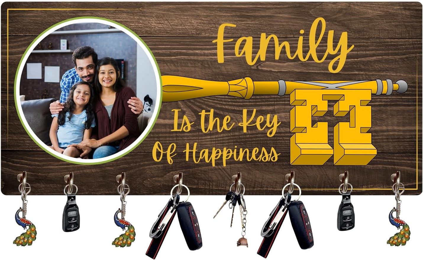 Webelkart Premium Customised Wooden Key Holder Wall Decoration Item for Home Decor Personalised Key Hanger I Key Stand I Gift Item (Size 12 x 6 inch) I 8 Hooks