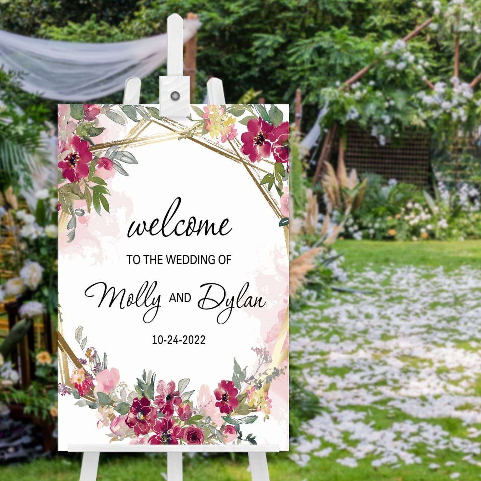 Holzschild "Welcome to Our Wedding", geometrisches Willkommensschild, Willkommensschild, Hochzeitsdekoration, florales Hochzeitsschild, 76,2 x 50,8 cm