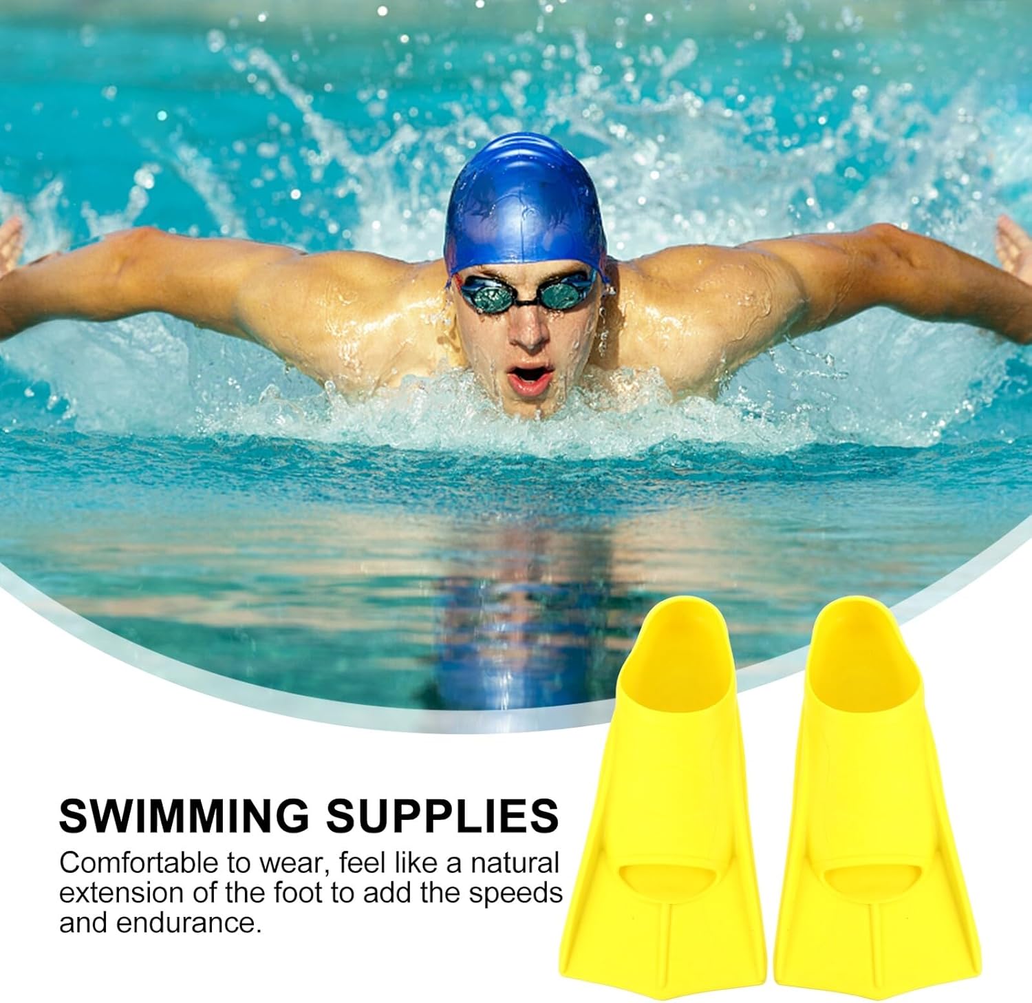 GALPADA Silicone Diving Flippers for Swim Training Yellow Hydrodynamic Design Swimming Paddles for Lap Swimming and Snorkeling Comfortable Non-Slip Swimming Equipment for Adults and Teens