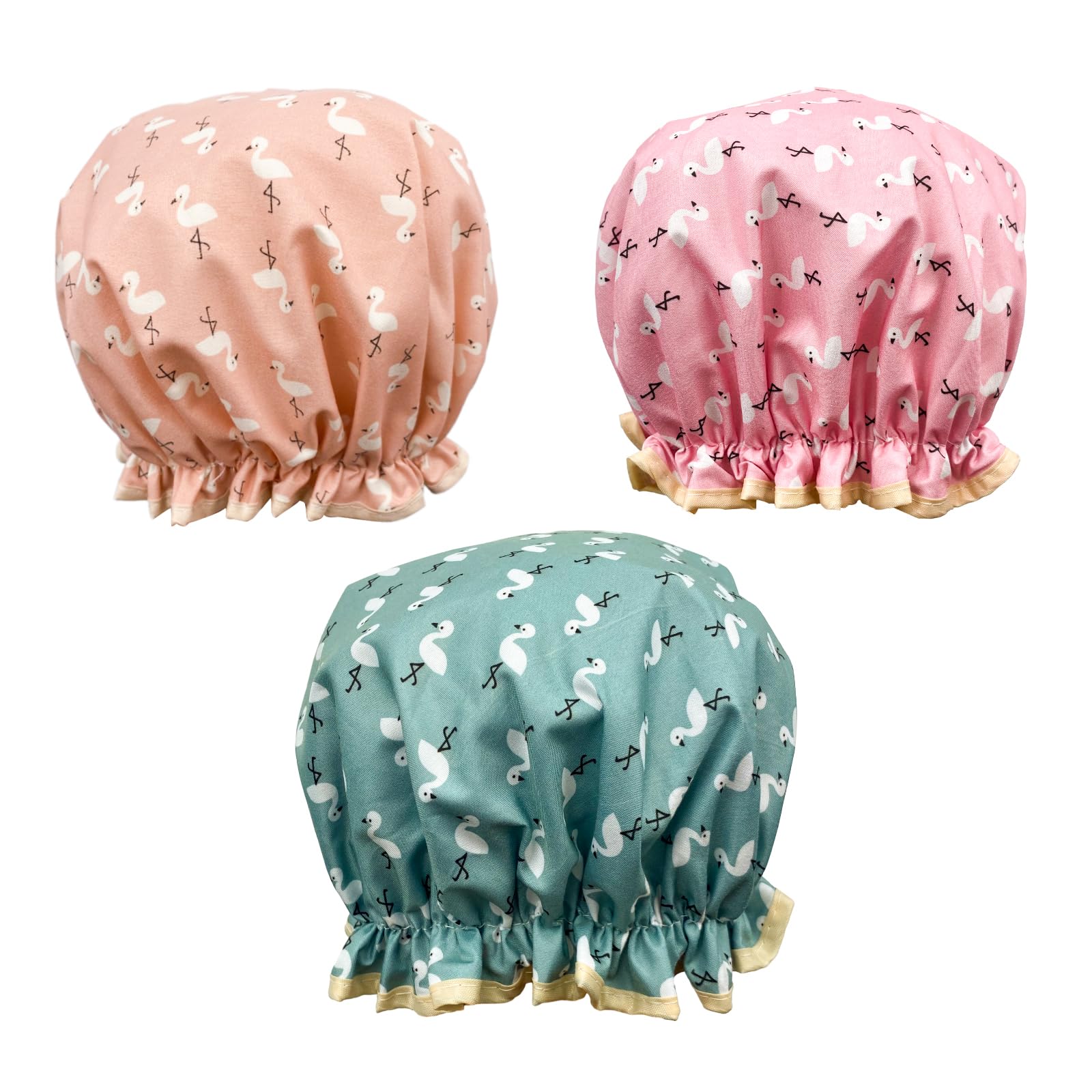 Gorros de ducha Doble Capa Impermeable Gorro de Baño Reutilizable y Lavable Gorro de ducha con elástico para Mujeres y Niñas de cualquier longitud de pelo (3 piezas)