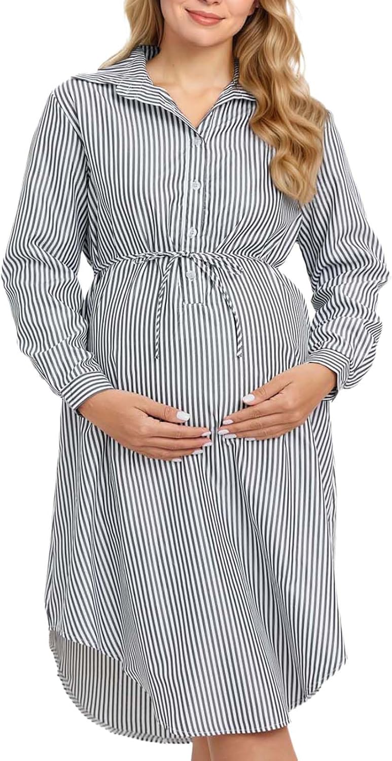 Striped Maternity Dress Casual Summer Pregnancy Dress Bump Friendly Baby Shower Photoshoot Wedding Guest Nursing