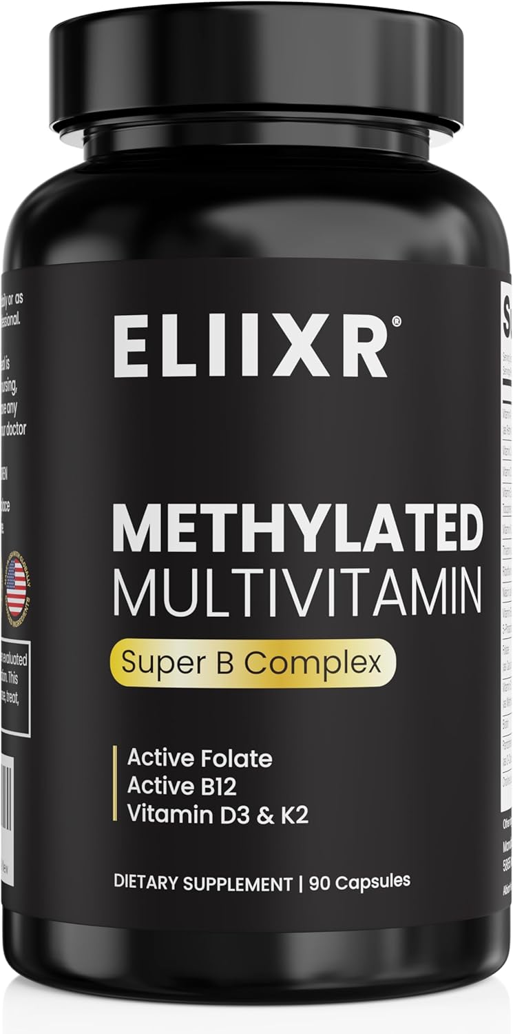 Eliixr Methylated Multivitamin for Energy, Brain & Metabolism – High Absorption Active B Complex with Methyl B12 and 5-MTHF Folate – Daily Vitamin for Men and Women – 90 Day Supply