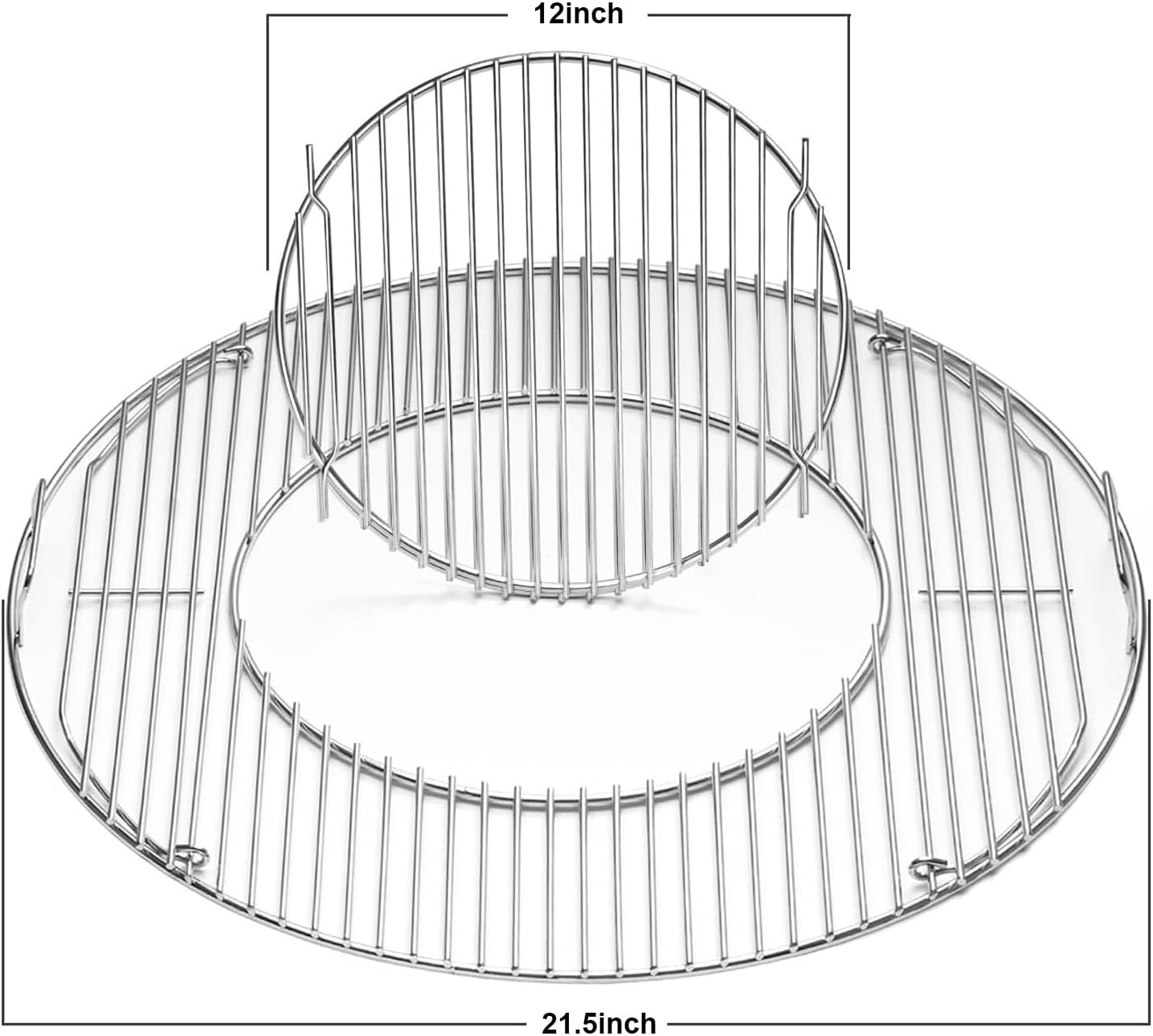 Hinged Cooking Grate for 22.5” Charcoal Grill, Charcoal Kettle, One-Touch Silver, Bar-B-Kettle, Master-Touch,Performer, 21.5" Gourmet BBQ System,Grill Grate Replacement Part for Weber 8835 with Handle