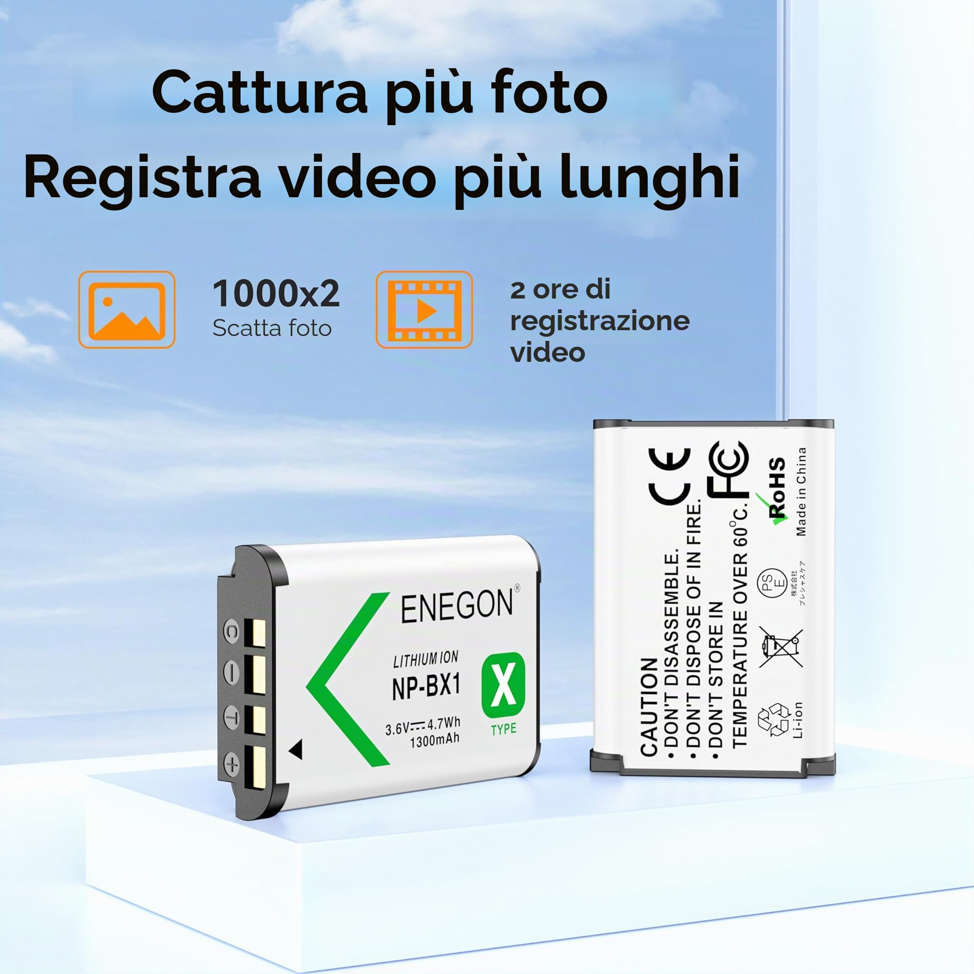 ENEGON NP-BX1 Kit Batteria (1300mAh Pacco da 2) e Caricatore LCD Compatibile con Sony NP-BX1, Sony ZV-1, Cyber-Shot DSC-RX100, DSC-RX100 II/III/M4/M5/M6/M7/Ⅳ/Ⅴ/Ⅵ/Ⅶ/VA, DSC-RX100M II, HDR-CX405