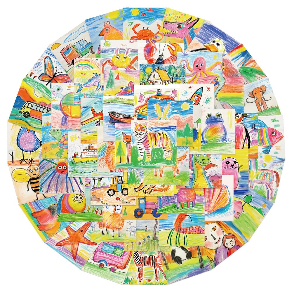 Amazon.co.jp: 子どもの描いた絵 ステッカー 54枚セット PVC 防水