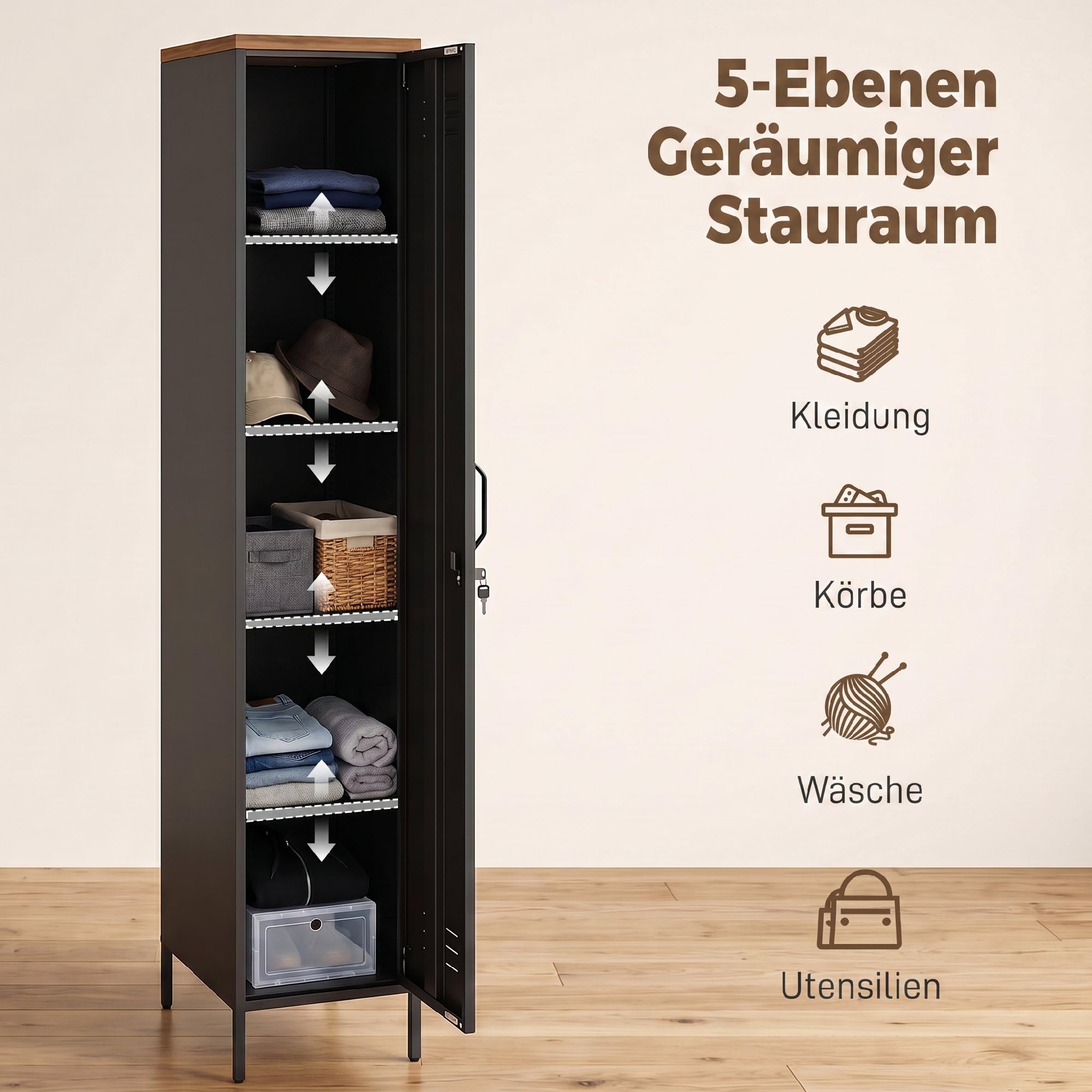 HOMCOM Armoire métallique verrouillable 183 cm, Noir