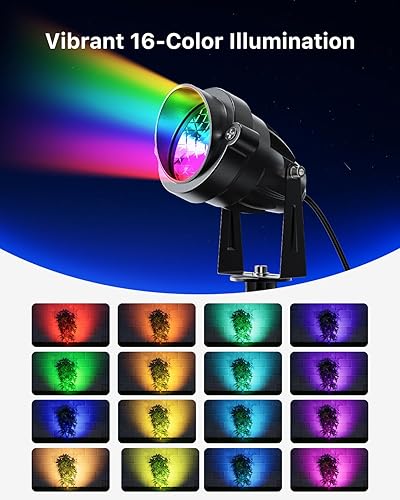 Miniatura 4 de Paquete de 4 focos RGB de Halloween para patio al aire libre, impermeables, 110 V, con cable que cambia de color, luz con control remoto para