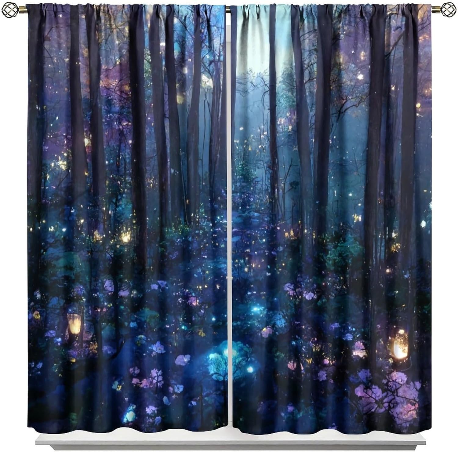 Magical Forest Curtains, Mystic Purple Forest Nature Scenery Print Rod Pocket Room Darkening Window Treatments for Living Room Bedroom Kitchen 42x54 Inch