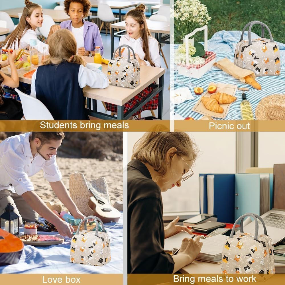 Cute Lunch Bag for Women, Insulated Lunch Bag for Men, Leakproof Thermal Lunch Box Cool Bag for Work, Picnic, Outdoor- Light Coffee - Image 7