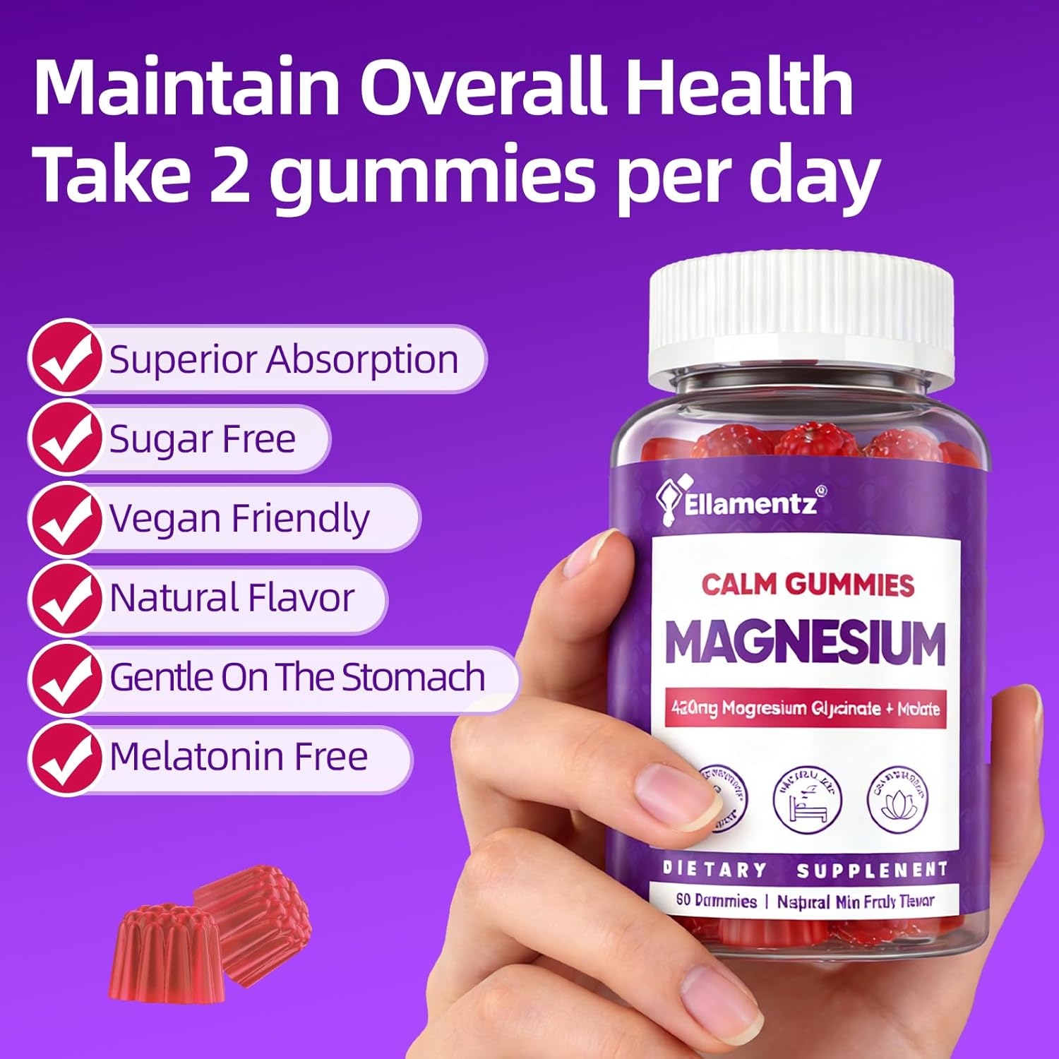 Magnesium Glycinate Gummies 420mg for Men & Women - Melatonin Free Magnesium with Ashwagandha, L-Theanine, Vitamin D3 & B6 (P5P) - Total Calm, Strěss Rělief & Musclě Rělax Supplement -2 Pack