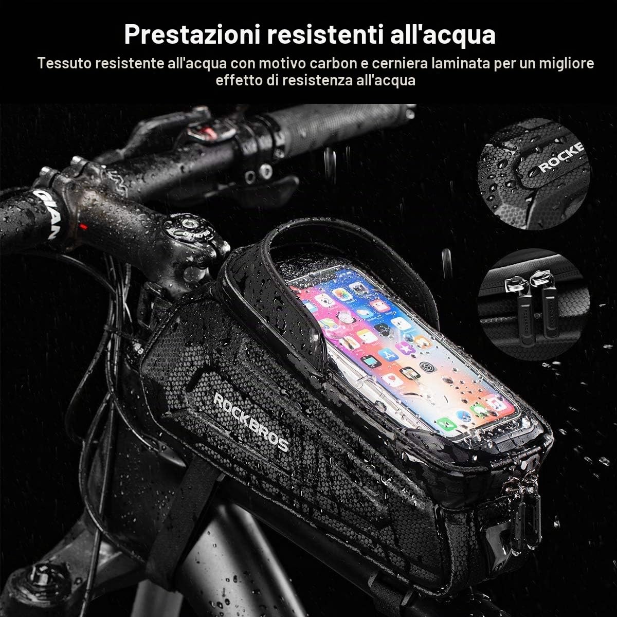 ROCKBROS Borsa da Telaio Bici, Borsa Tubo Anteriore per MTB Bicicletta, Porta Cellulare 6.8 Pollici TPU Touchscreen, Grande Capacità 1.7L Accessori Bike