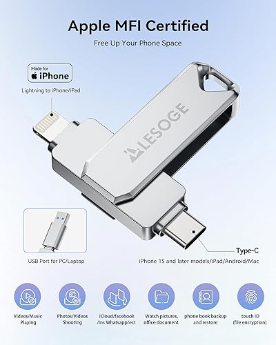 Vista 16 de Memoria USB con certificación MFi de 256 GB para iPhone, memoria USB, memoria USB de alta velocidad, almacenamiento externo