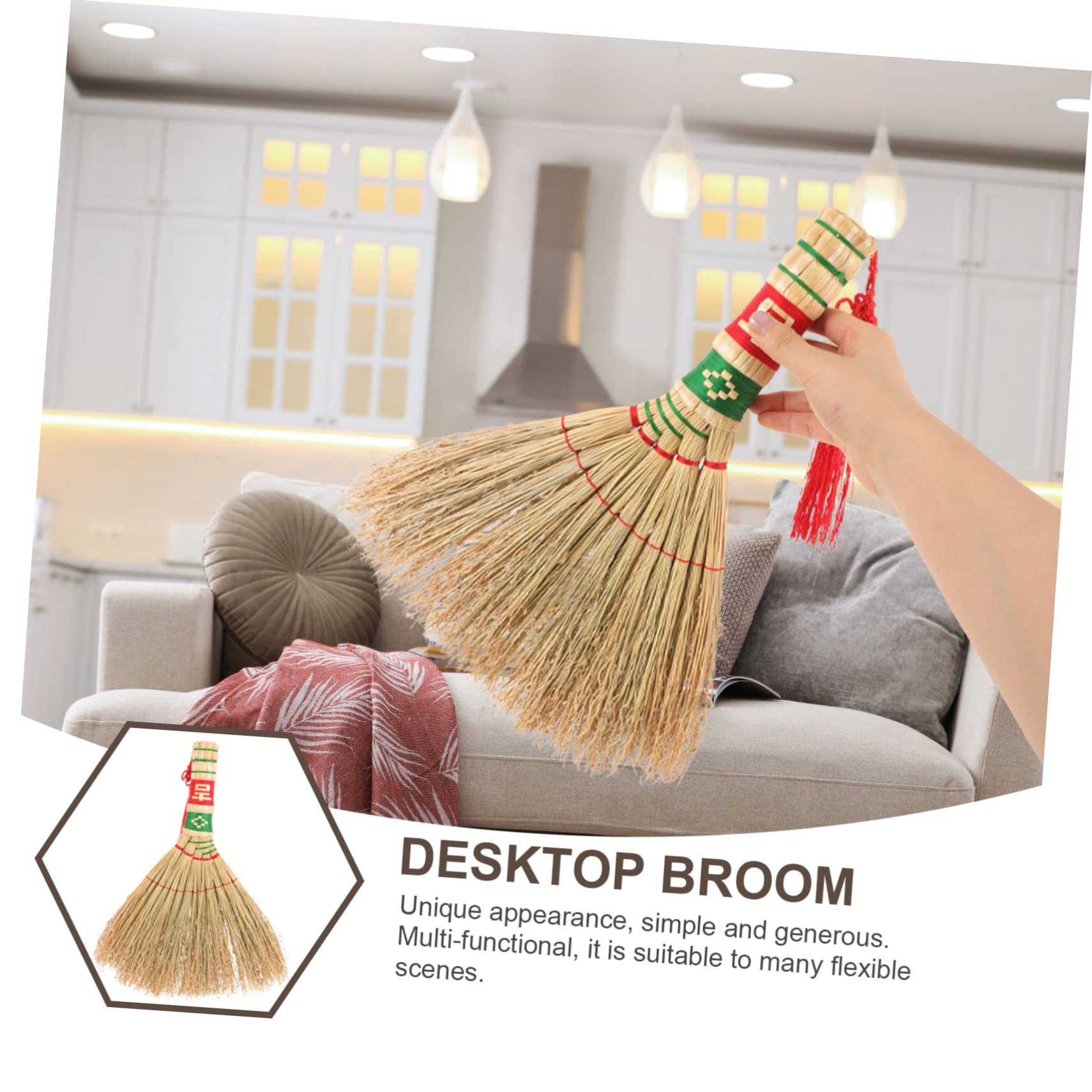 FRCOLOR Scopa a Mano Stile Cinese per Letto e Scrivania in Paglia Khaki