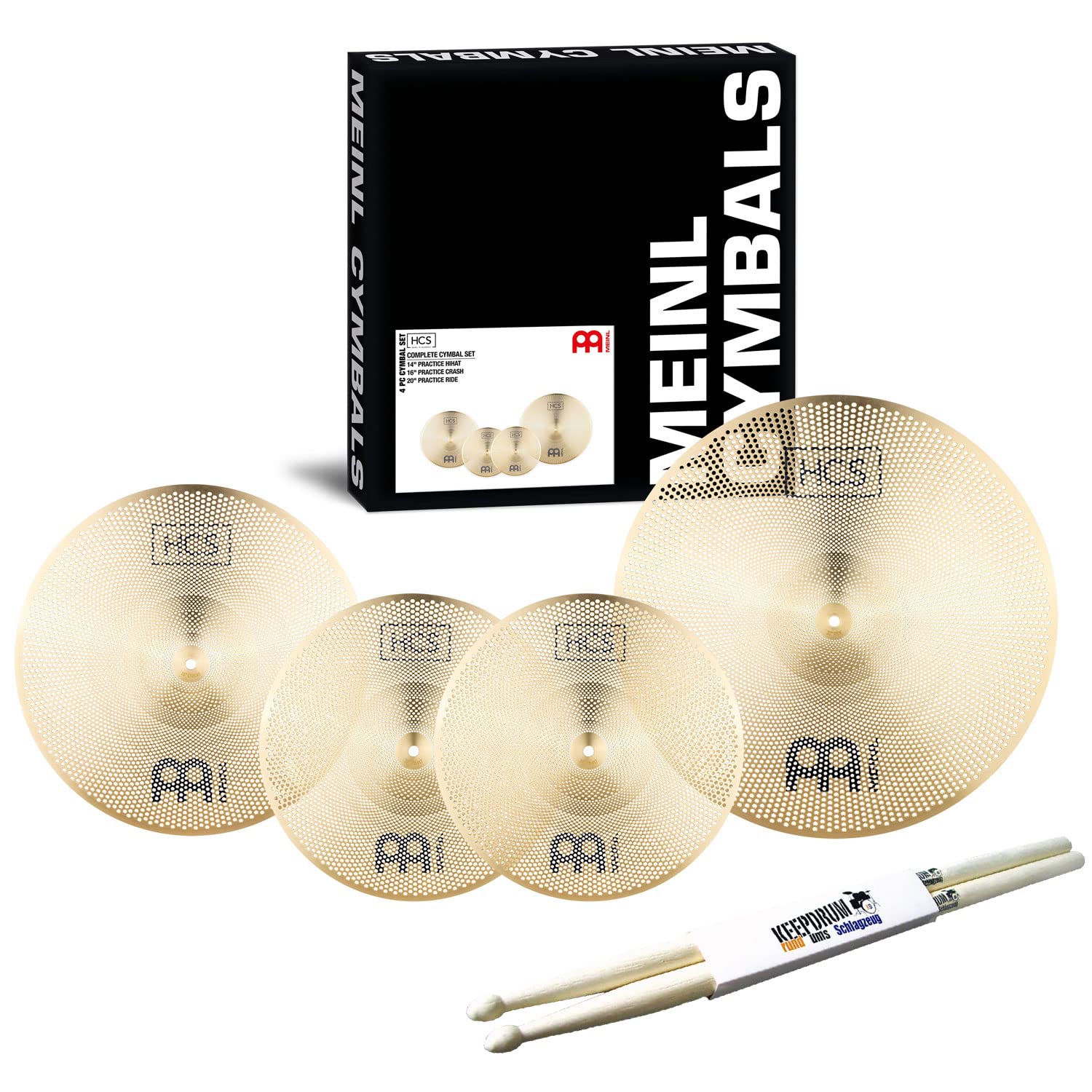 Meinl P-HCS141620 Übungsbecken Set leise Schlagzeug-Becken + keepdrum Drumsticks