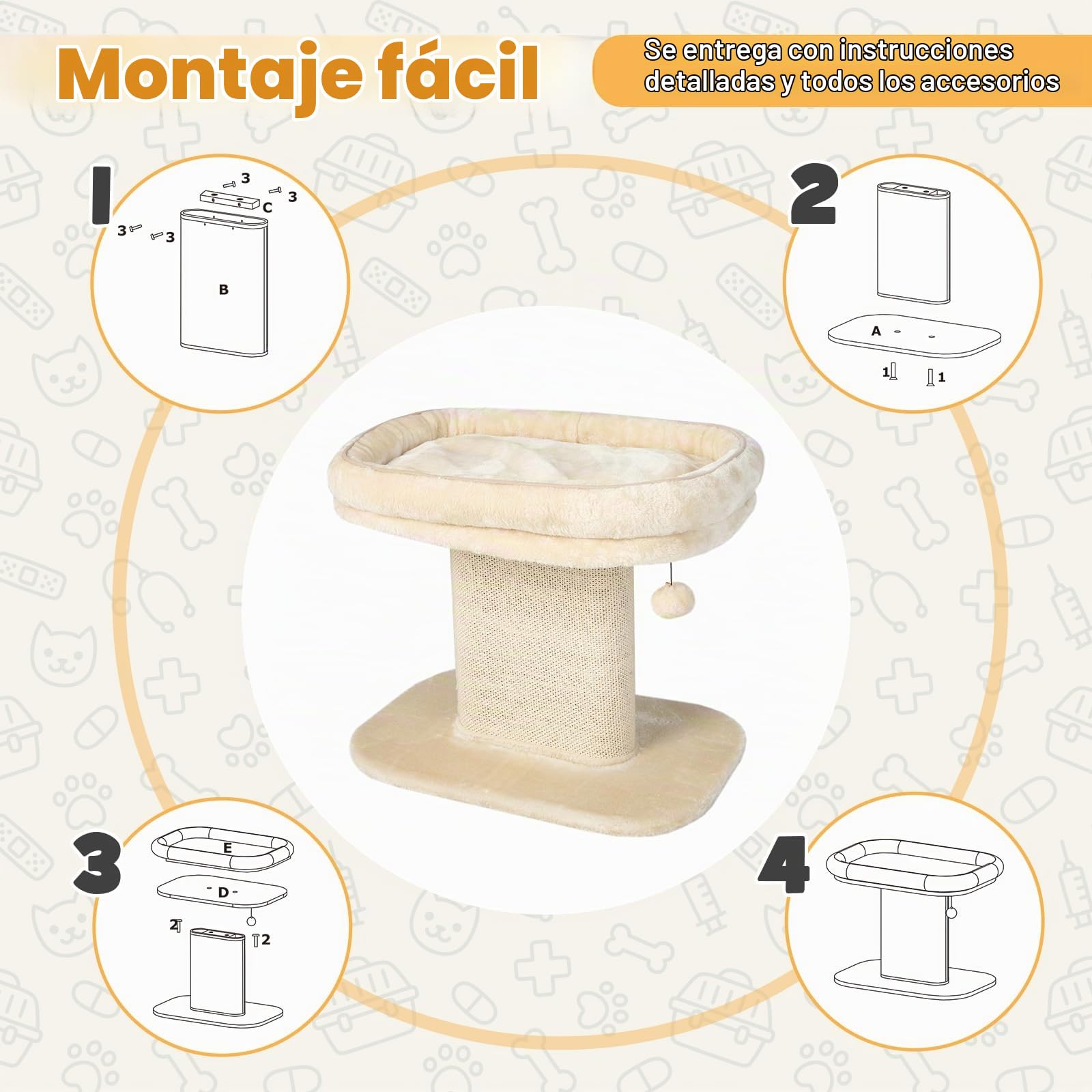 GOPLUS Árbol Rascador Pequeño para Gatos de Altura 50 CM con Poste Rascador de Sisal, Torre de Actividades de Carga 20 KG con Soporte de Peluche y Juguete de Bola Colgante, 59×40×50 CM, Beige