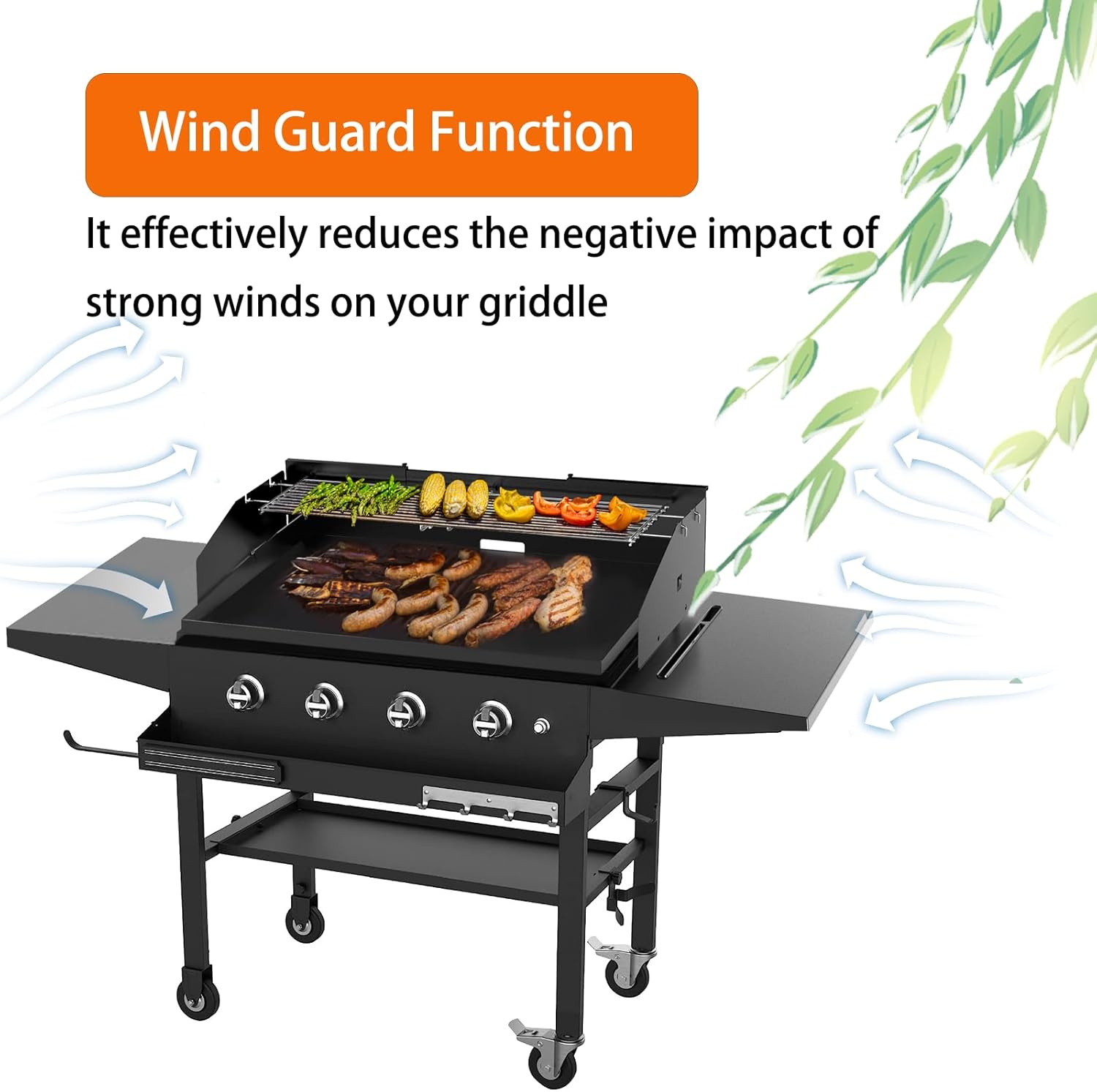 Universal Wind Guard and Warming Rack Fit for Griddle Without a Hood from 28" to 36", Wind Screen and Cooking Grid BBQ Griddle Accessories for Blackstone and Other Griddle with Rear Grease