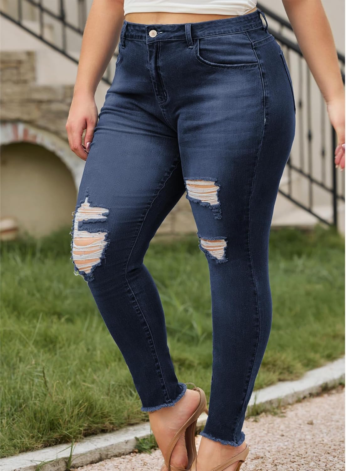 LALAGEN Women 2026 Plus Size Skinny Jeans Stretchy High Waisted Ankle Jean Destroyed Ripped Denim Pants 1X-5X - Image 3
