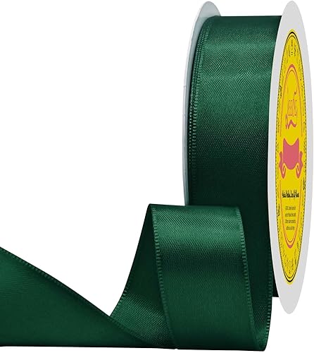 Miniatura 739 de Cinta de satén verde esmeralda de doble cara de 1-1/2 pulgadas x 50 yardas, cinta de poliéster verde esmeralda para envolver regalos, muy adecuada
