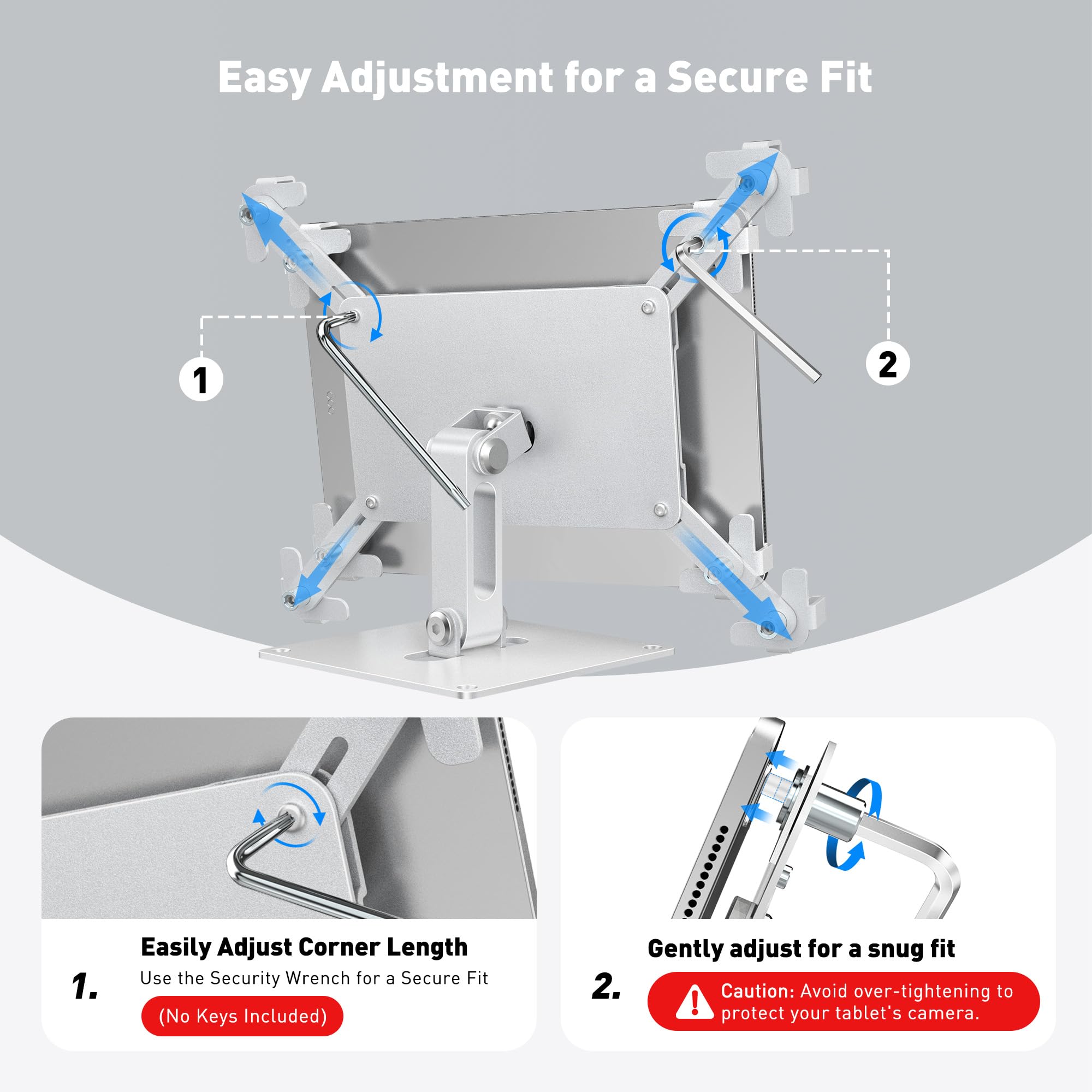 AboveTEK Soporte de Pared para Tablet, Soporte para iPad con función antirrobo (9,7" - 13"), rotación e inclinación de 360°, Soporte VESA para expositores comerciales de Punto de Venta-Plateado