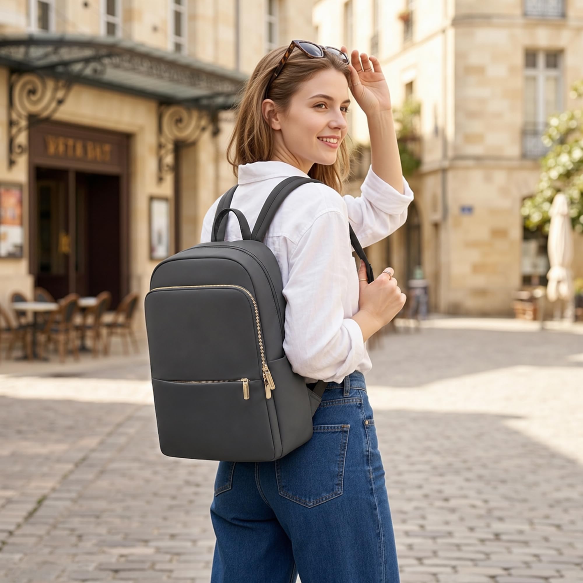 DIRRONA Mochila Antirrobo Mujer Mochila Portatil 14 Pulgadas Viaje Grande, Bolso Mochila Mujer Elegante Casual Impermeable Universitaria Trabajo Ligera Mochila De Negocios Gris Elegante