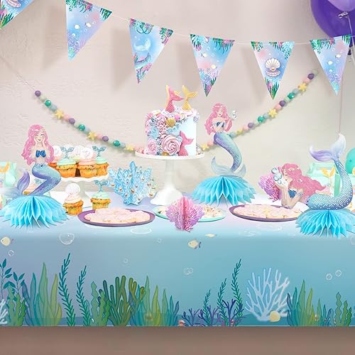 Miniatura 4 de Centro de mesa de fiesta de sirena rosa y azul debajo del mar, decoraciones de mesa de fiesta de cumpleaños para niñas, decoraciones de fiesta de