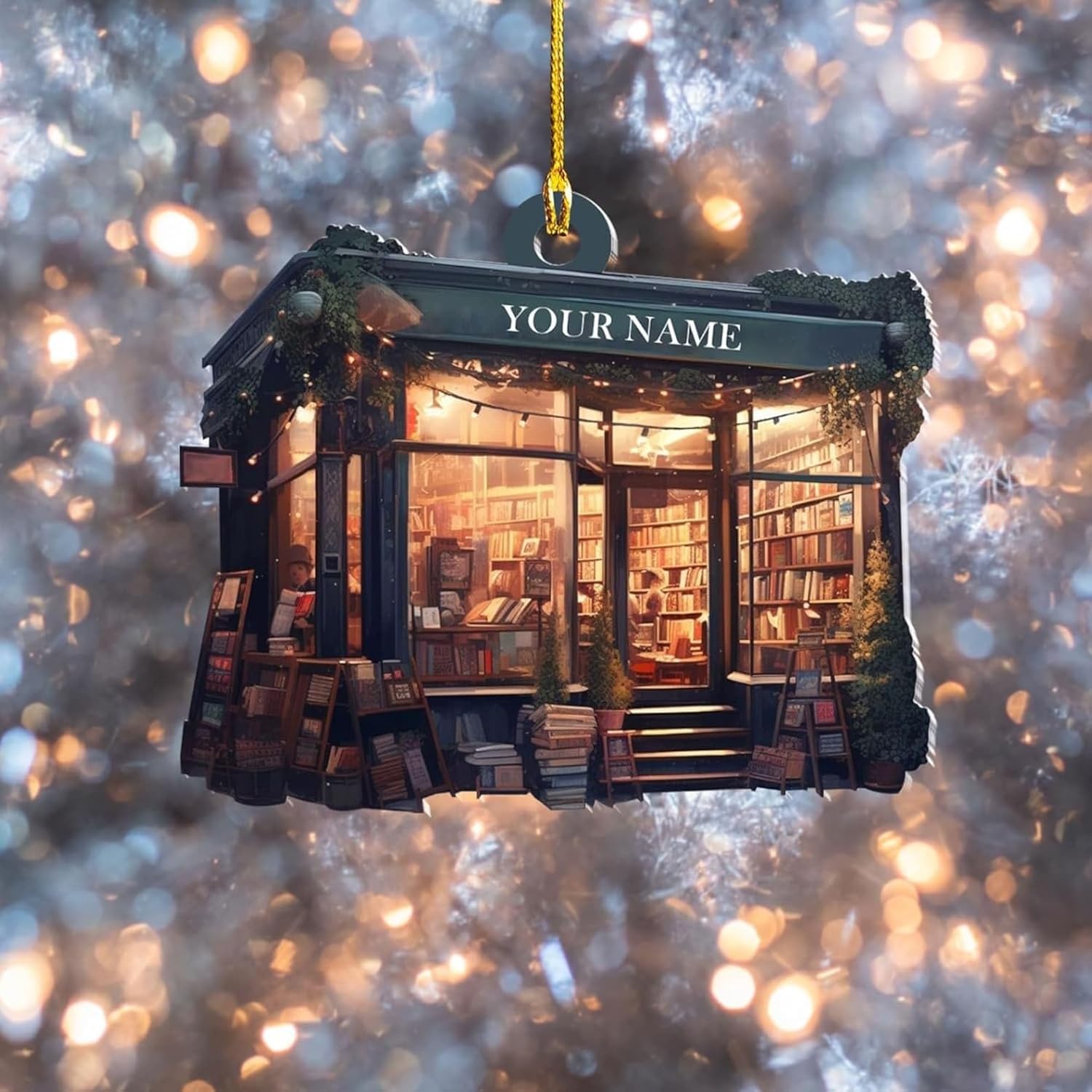 Amazon.com: AOVL Personalized Bookstore Christmas Ornament Bookshop