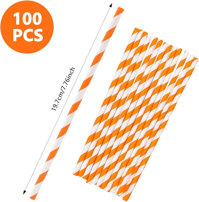 100 pitillos de papel naranja 19.6 cm desechables miniatura 3