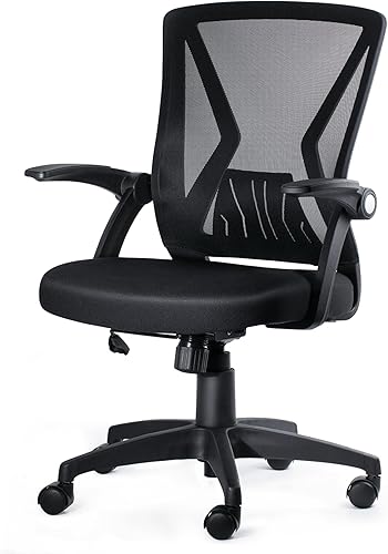 KOLLIEE - Silla de oficina con malla en el respaldo silla para computadora giratoria ergonómica y con malla negra silla con reposabrazos abatibles