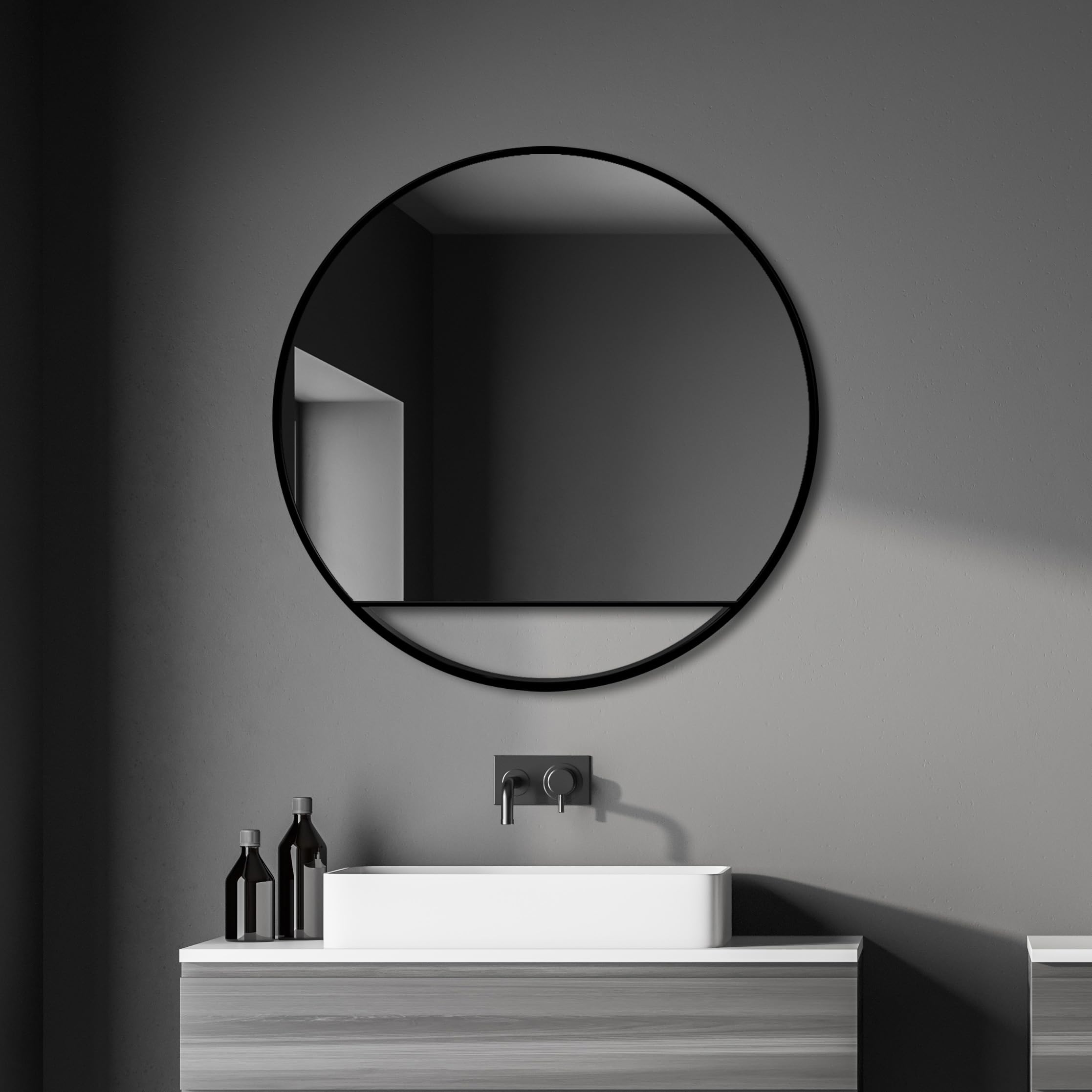 Talos Black Hole 50282 Decorative Wall Mirror Matt Black Diameter 80 cm