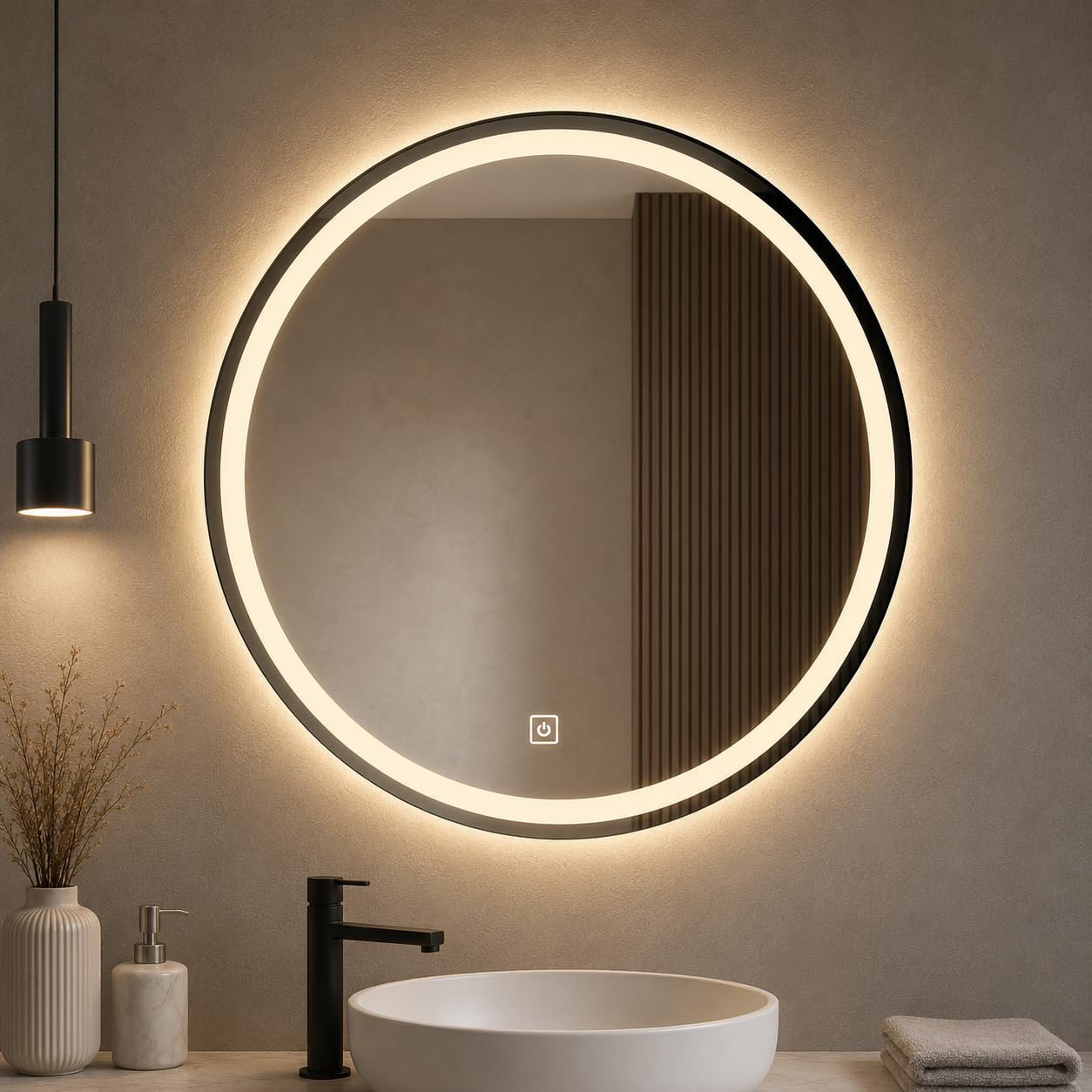 24X24 inch Round Wall Mounter Mirror with Led Light for Wash Basin with Smart 3 Light Tone (Cool White,Natural White and Warm White)-image-23