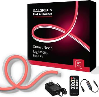 Neon Rope Lights, 16.4ft Waterproof, Dimmable and Adapter, Red