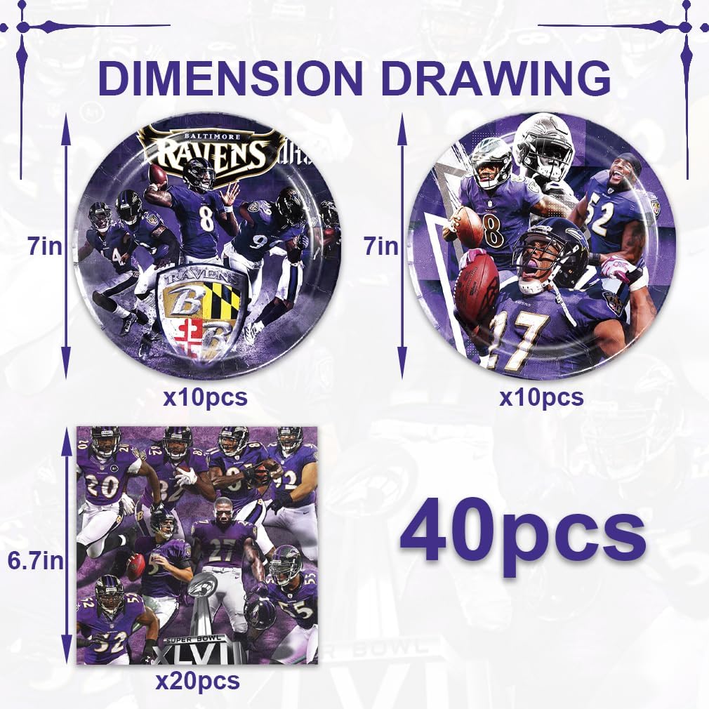 40Pack Baltimore Party Supplies include 20 plates, 20 napkins for The Baltimore birthday party decoration - Image 2