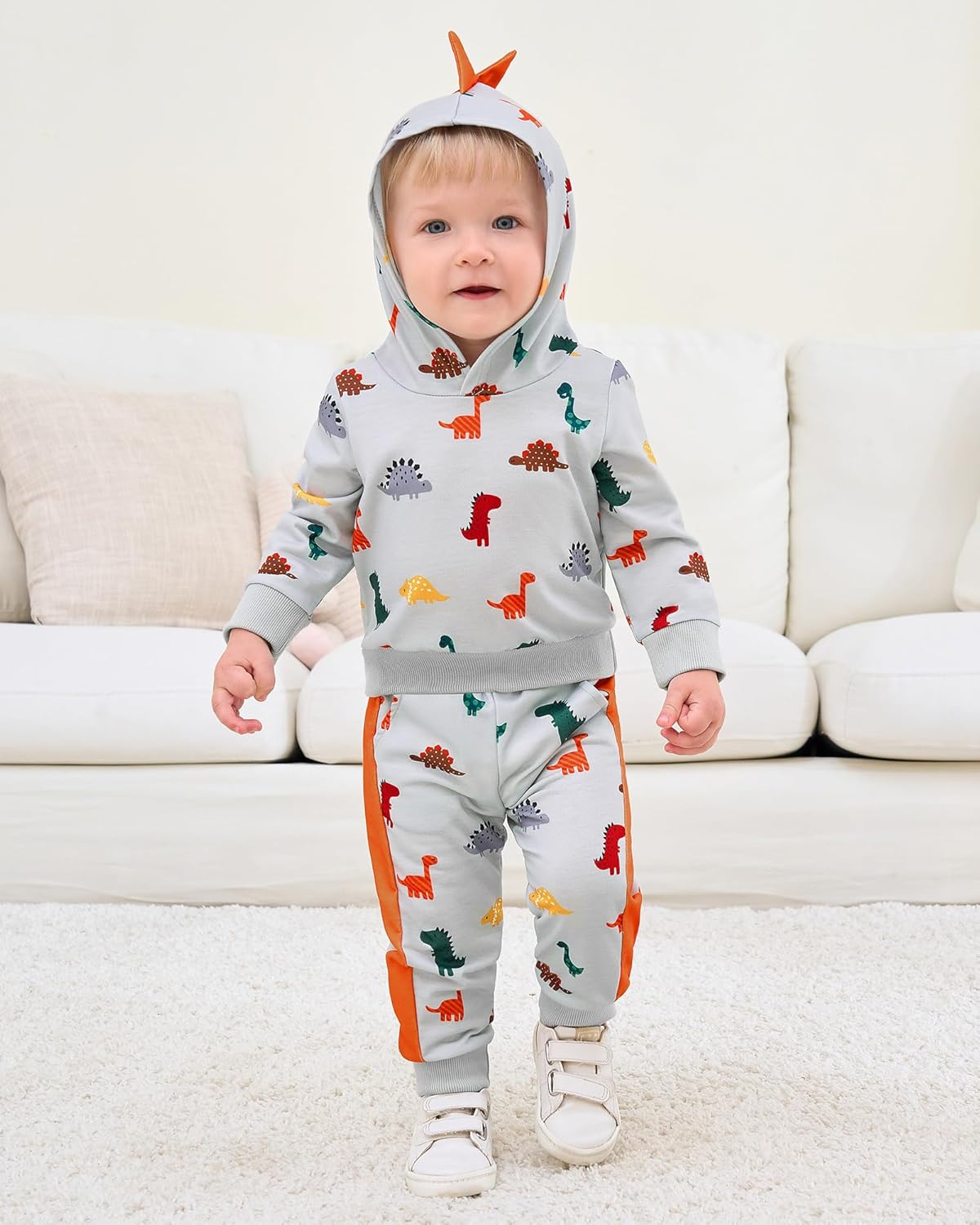 Baby Boy Clothes Infant Toddler Fall Winter Outfits Little Dinosaur Printed Long Sleeve Hoodie Tops+Pants 2Pcs Set - Image 4