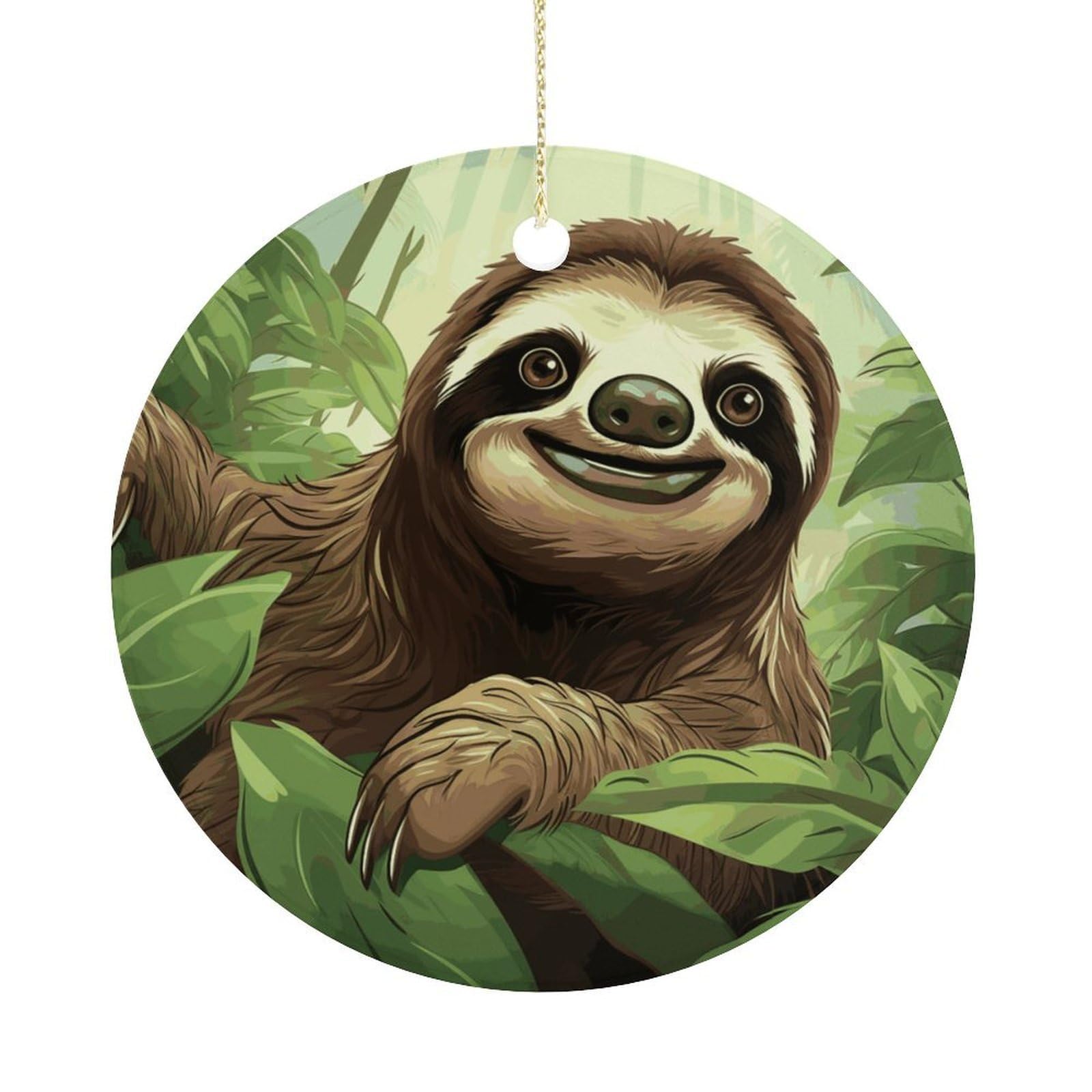 Sloths Background Christmas Ornaments Colorful Round Ceramic Ornament Christmas Hanging Decor Christmas Tree Decorations Xmas Keepsake for Women Men Xmas Holiday Party