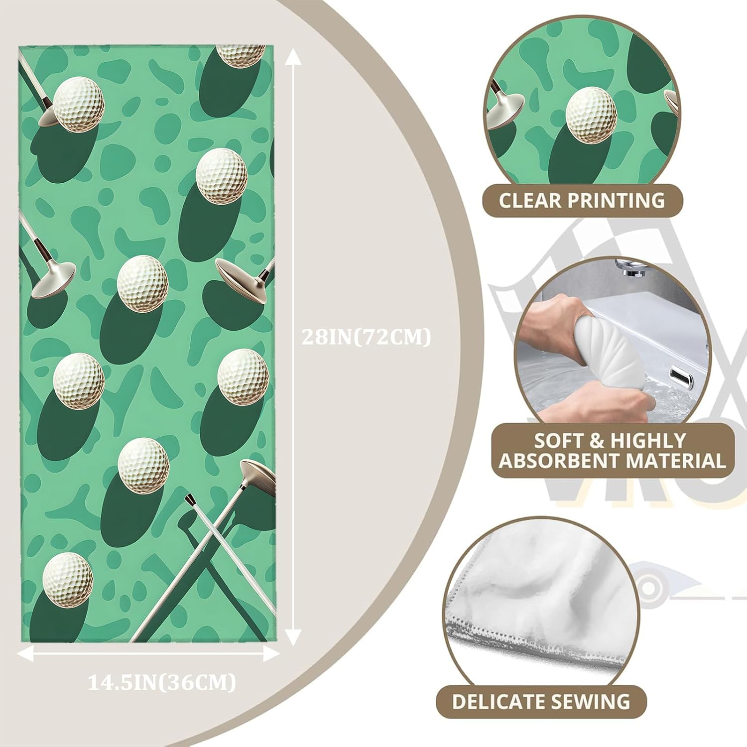 Golf 2 Piece Hand Towels,Ball and Club on Green Background Towel Set,14.5x28in Absorbent Dish Handtowels,Soft,Polyester,Functional Decorative Handtowel for Bathroom,Home Use,Bath,Gifts - Image 3