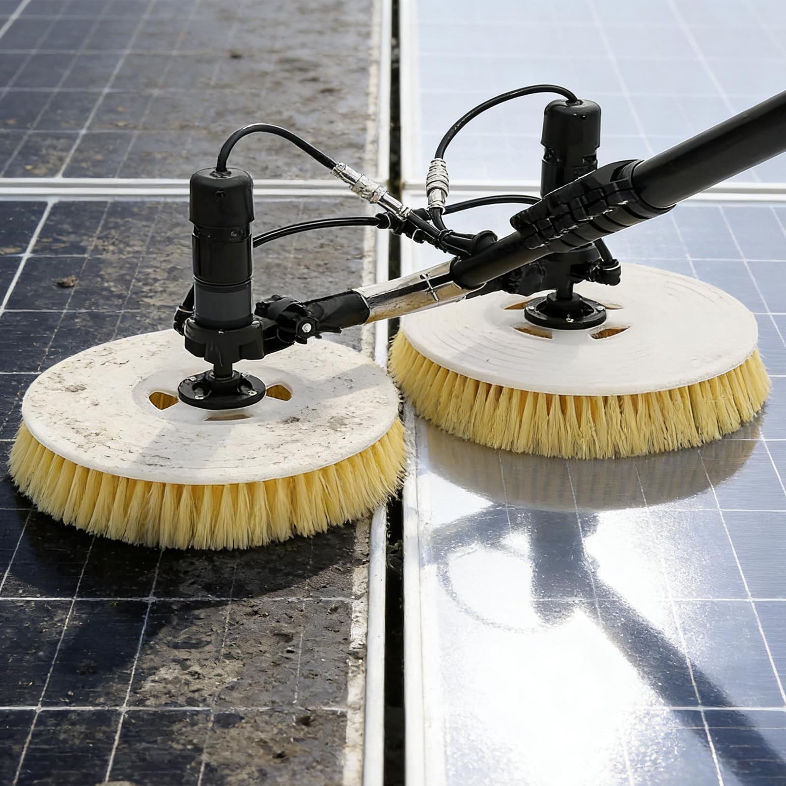 HADECOLL Automatic Solar Panel Cleaning Tool With Extendable Pole, Double Head Rotary Brush For Efficient Upkeep By Property Managers,Size_Name-5.5M(18Ft)