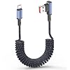 Braided Coiled USB-C Cable Right Angle USB A to USB C Spring Cord,PD 66W Fast Charging Retractable Type C Cable for Car Phone16/15/Galaxy S20 S10 S9 S8 Plus Note 10 Power bank Tablet 1ft