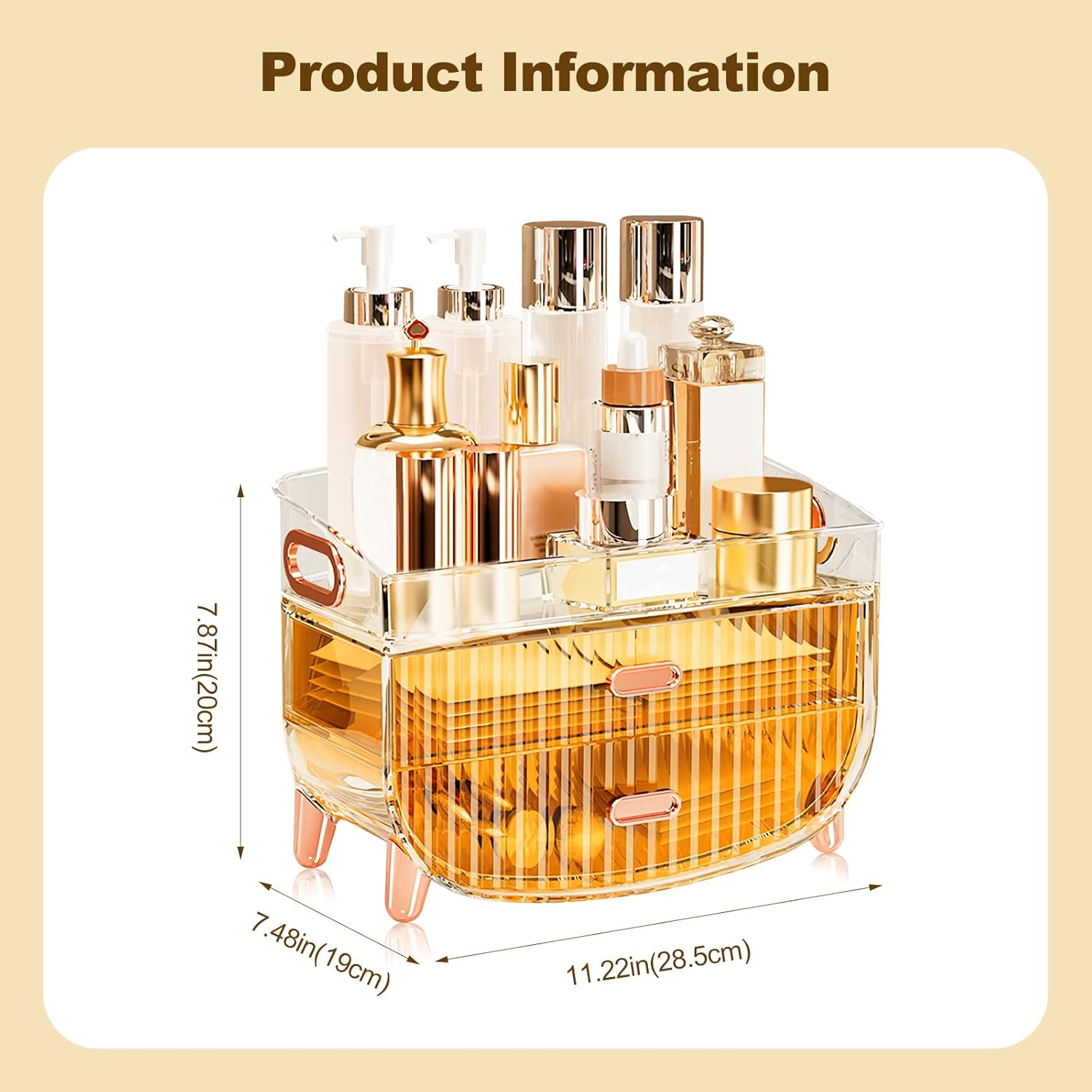 Ergocar Portable Transparent PET Series Multi-Function Make Up Case Dustproof Cosmetic Storage Box, Cosmetics Skin Care Products Jewelry Organizer Case Lipstick Box - Orange Two Layers