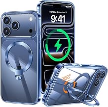 360° Rolatif Magnetic Stand Case for iPhone 17 Pro Max [CD Ring Stable Stand for Mag-Safe] [No.1 Power Magnetic & Shockproof Military Protection] Durable Transparent Case, Blue