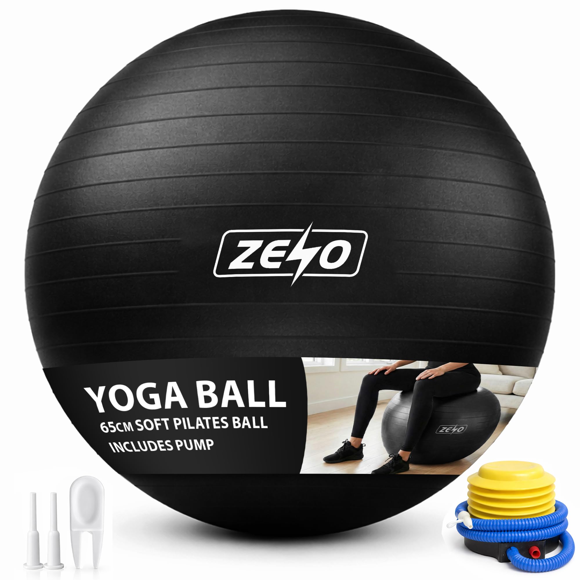 ZENO Pilates Ball 65cm | Soft Yoga Ball for Core Training | Mini Exercise Ball for Balance Stability and Control | Anti Burst Gym Ball for Pilates, Yoga, Physio, Rehab, Home Workouts | Black