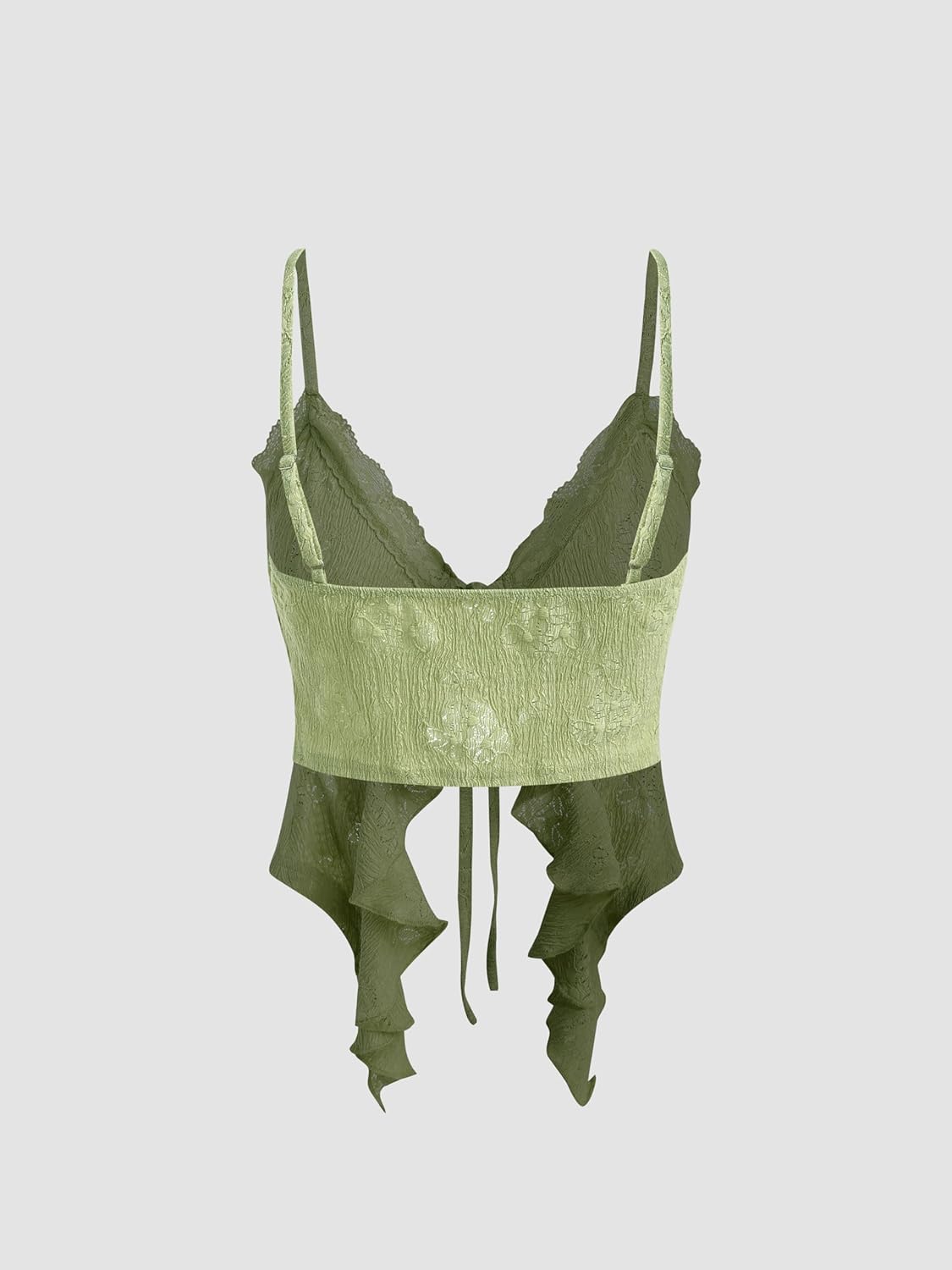 CIDER Going Out Tops for Women Y2K Tie Front Asymmetrical Ruffle Hem Lace Spaghetti Strap Cowgirl Crop Tops - Image 4