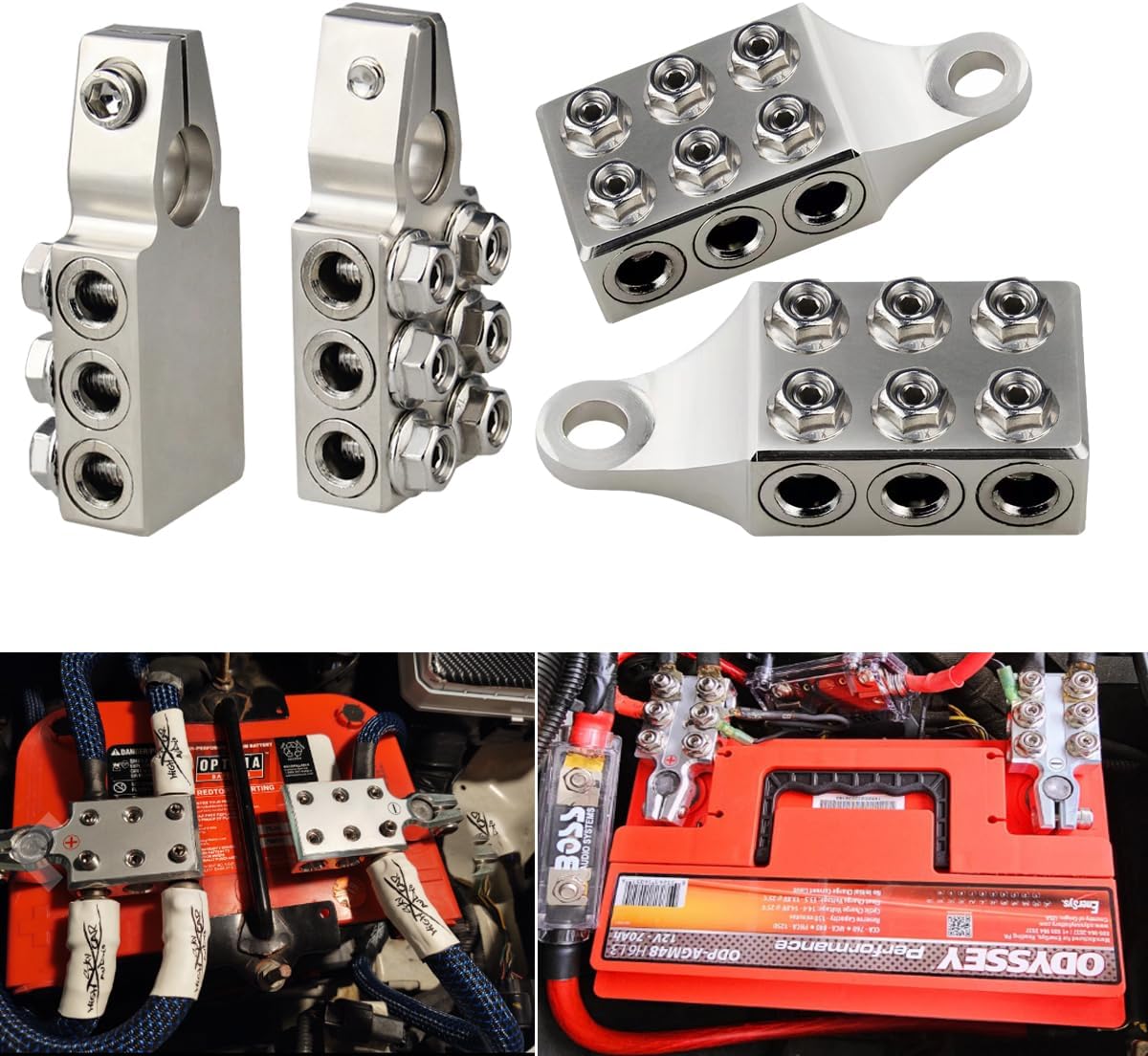 Battery Terminals, 12-Way Battery Terminal Connectors，Lead Acid Battery Terminal Clamps，8AWG Up To 4/0(XL) AWG Gauge