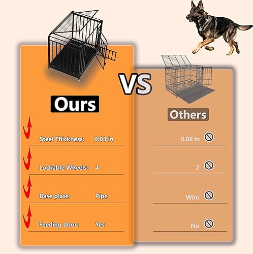 Miniatura 2 de Jaula indestructible para perros de 48 pulgadas a prueba de escapes con ruedas, jaula de acero de alta ansiedad para interiores con bandeja