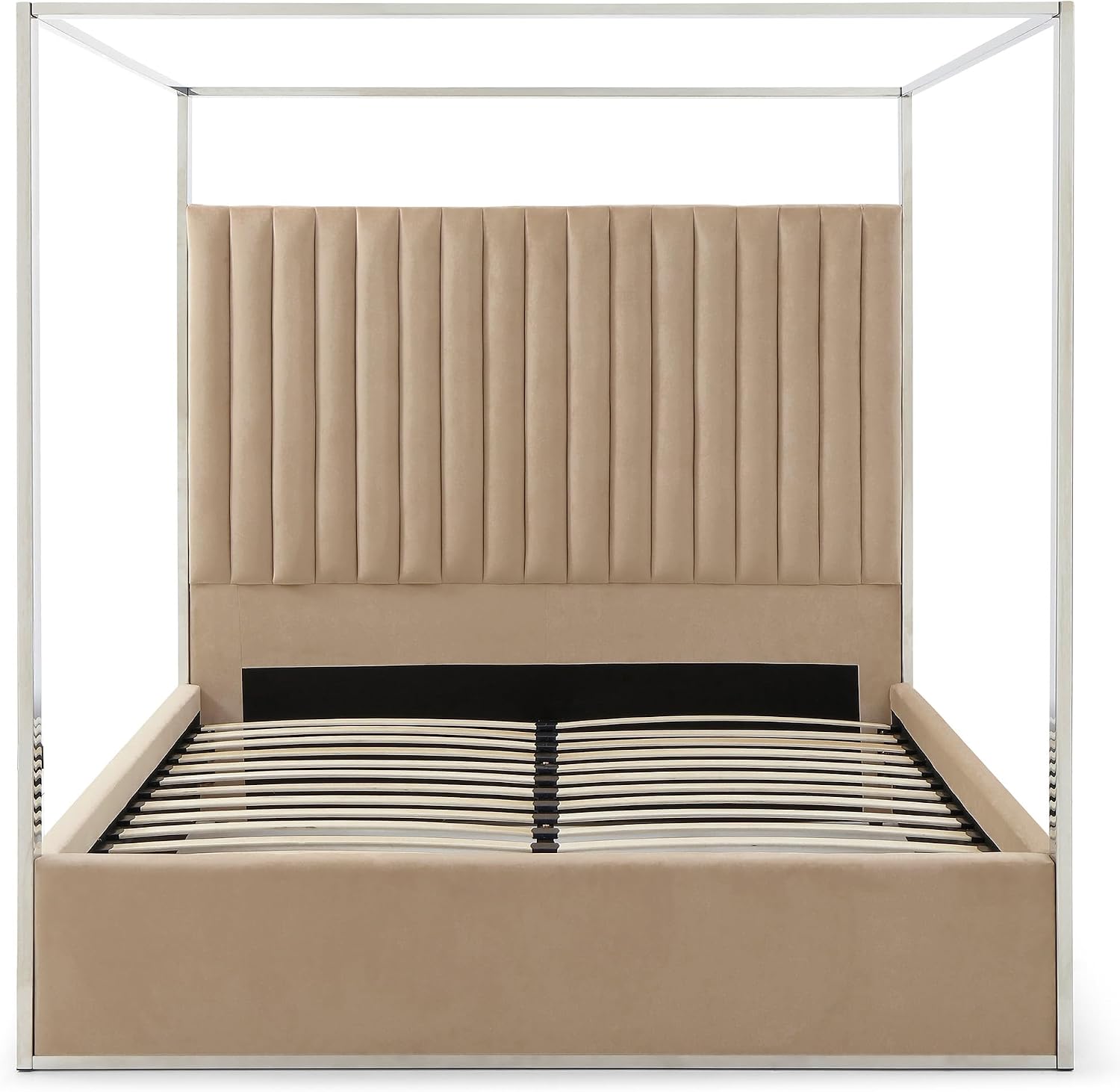 Woodpeckers Furniture And Mattress Jeffrey Canopy Velvet Upholstered Bed Frame (Camel, Queen)