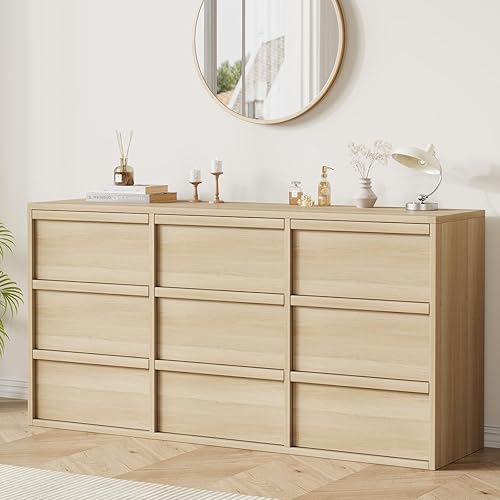 Garvee 9 Dresser for Bedroom, 58.7" Wide Dresser, Freestanding Horizontal Drawer with Storage, Wooden Closet Chest Storage for Living Room, Hallway, Entryway