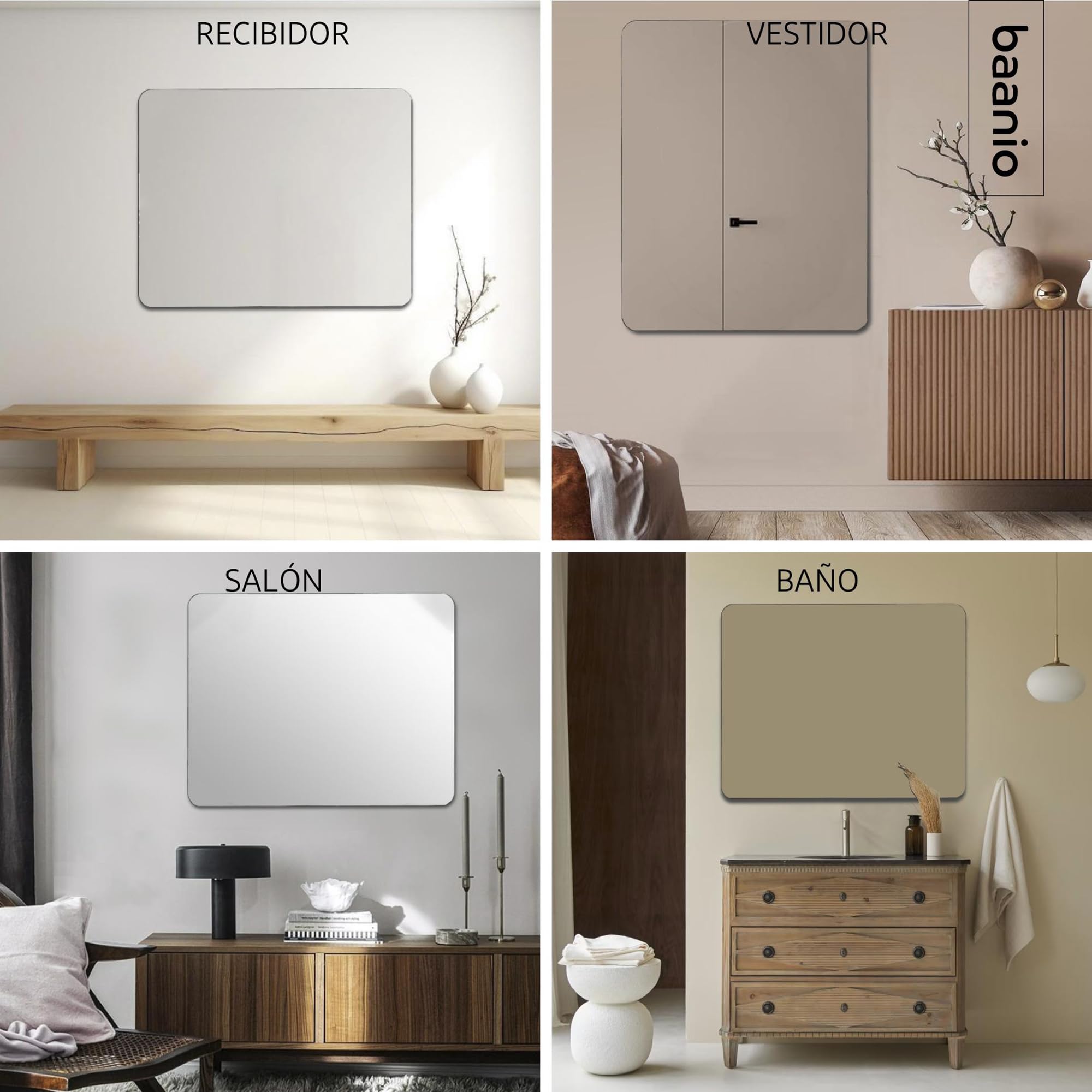 Opal - Espejo Baño Luz LED Cálida Rectangular 80x100 | Espejo Retroiluminado con Esquinas Redondeadas | Plata Ecológica de 4 mm | Montaje Horizontal o Vertical