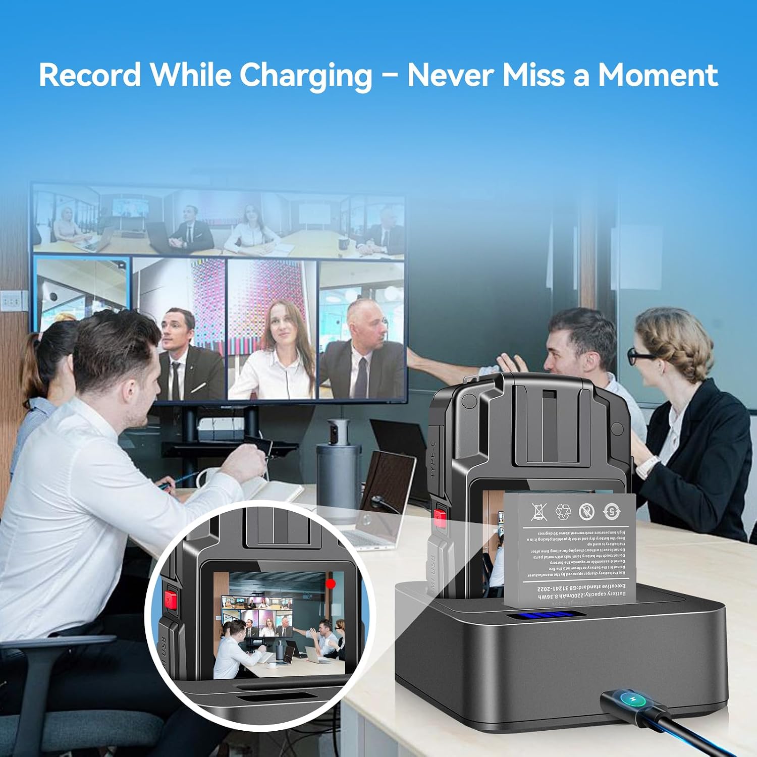 CAMMHD V8 Body Camera Charging Dock, 3-in-1 Charging Station for V8 Body Camera and Battery，LED Indicator, Record While Charging, Compatible with CAMMHD V8 Body Cameras and Batteries Only