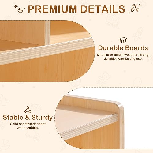 Miniatura 5 de ROBUD Organizador de almacenamiento de juguetes de madera, estante Montessori de 5 compartimentos con kit antipuntas, gabinete de almacenamiento de