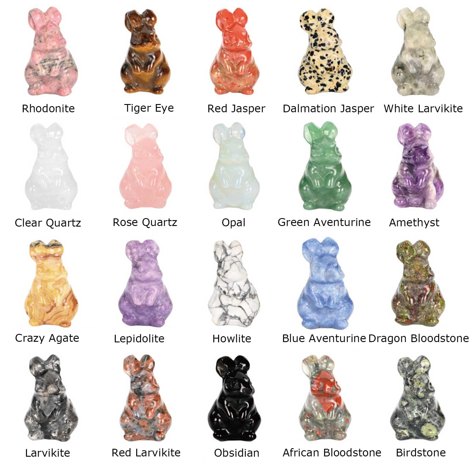 Figura de Conejo con Piedras Preciosas, 1,5 Pulgadas, Juego de 5